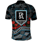 Port Adelaide Power ANZAC Day Polo Shirt Indigenous Dot Art with Poppy Flower Tribute