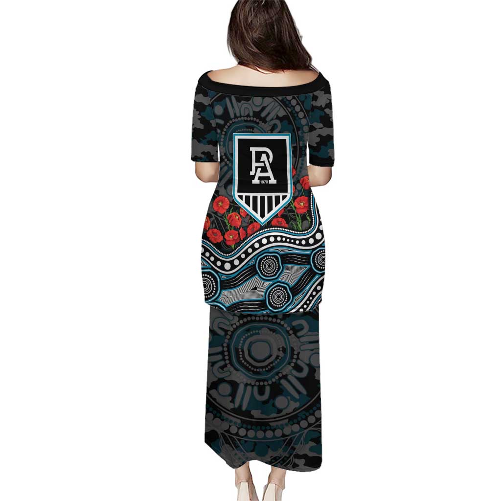 Port Adelaide Power ANZAC Day Puletasi Indigenous Dot Art with Poppy Flower Tribute