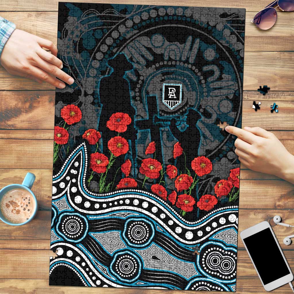 Port Adelaide Power ANZAC Day Puzzle Indigenous Dot Art with Poppy Flower Tribute
