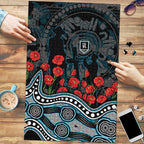 Port Adelaide Power ANZAC Day Puzzle Indigenous Dot Art with Poppy Flower Tribute