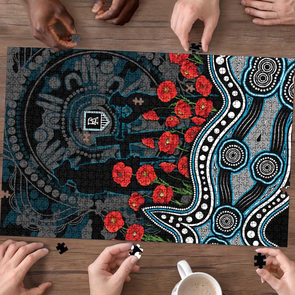 Port Adelaide Power ANZAC Day Puzzle Indigenous Dot Art with Poppy Flower Tribute