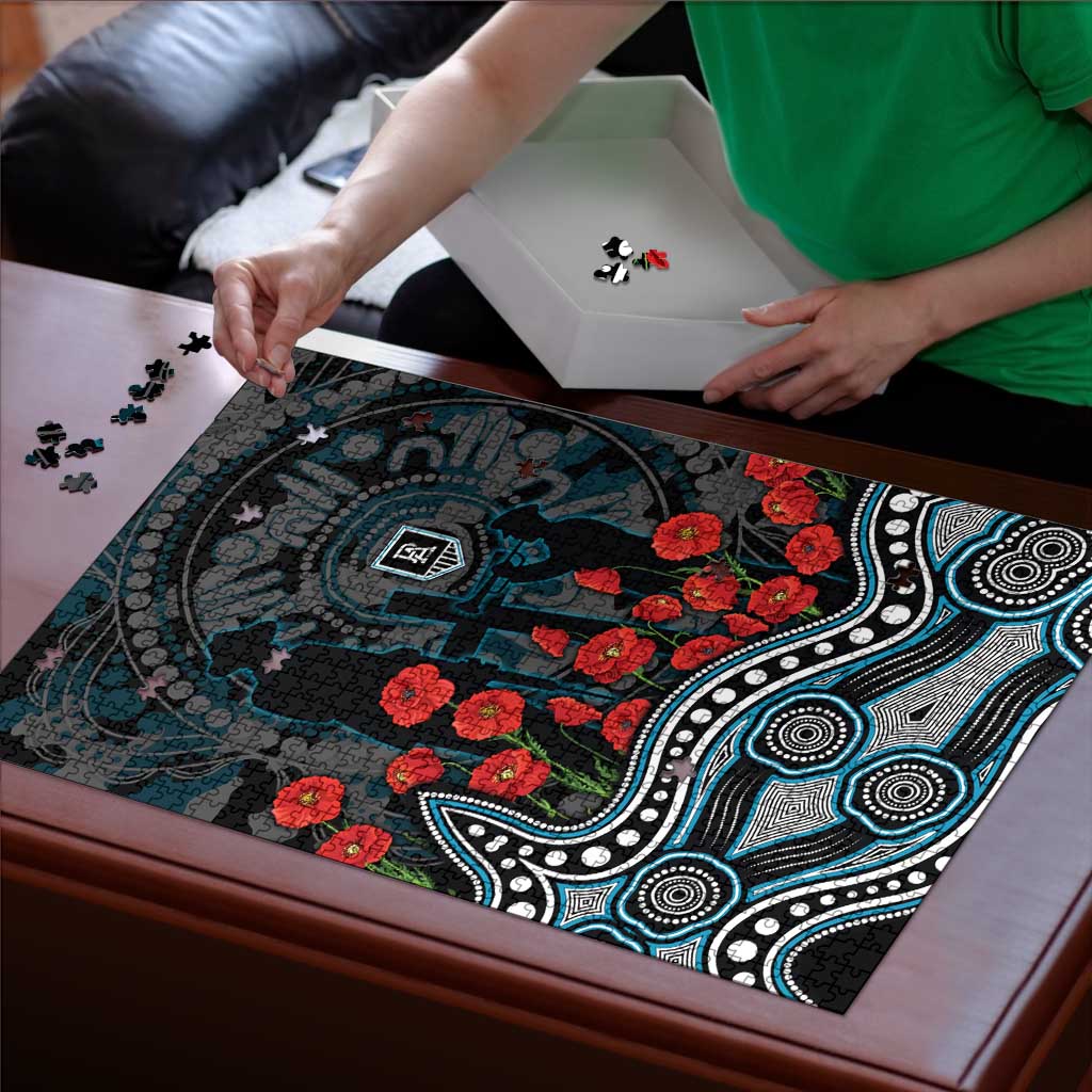 Port Adelaide Power ANZAC Day Puzzle Indigenous Dot Art with Poppy Flower Tribute
