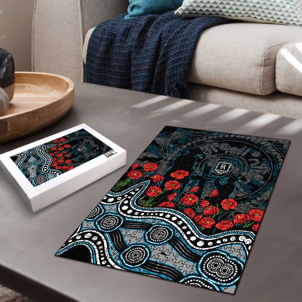 Port Adelaide Power ANZAC Day Puzzle Indigenous Dot Art with Poppy Flower Tribute