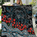 Port Adelaide Power ANZAC Day Quilt Indigenous Dot Art with Poppy Flower Tribute