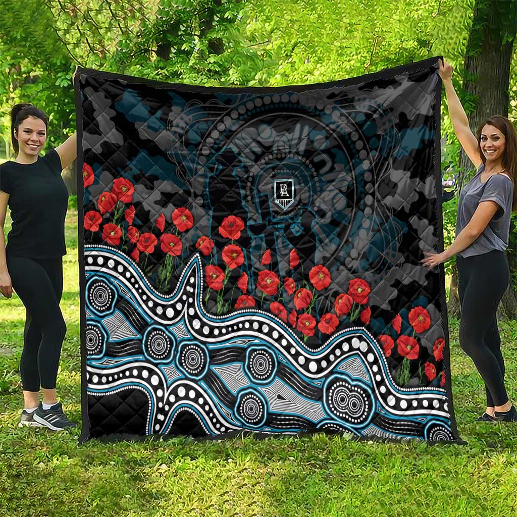 Port Adelaide Power ANZAC Day Quilt Indigenous Dot Art with Poppy Flower Tribute