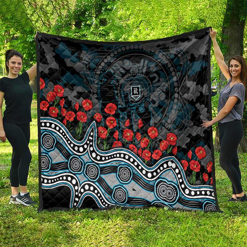 Port Adelaide Power ANZAC Day Quilt Indigenous Dot Art with Poppy Flower Tribute