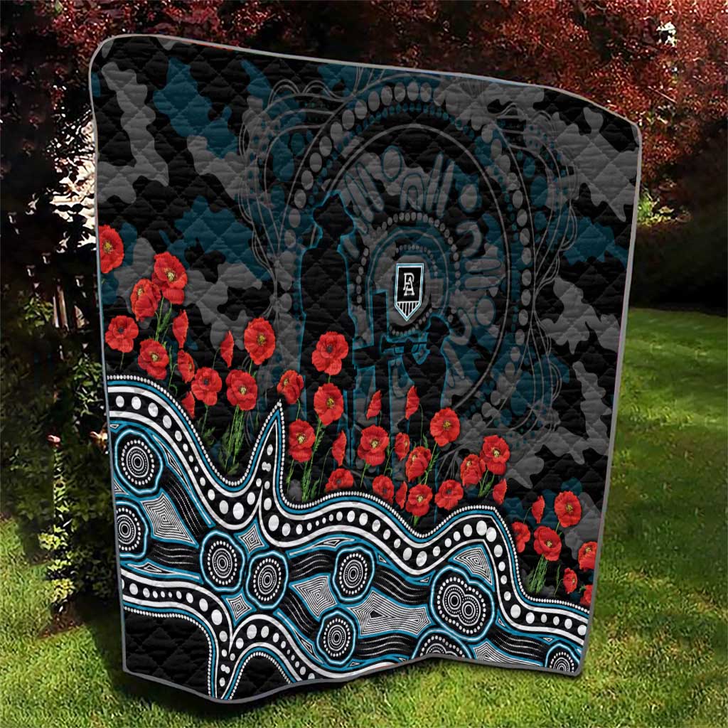 Port Adelaide Power ANZAC Day Quilt Indigenous Dot Art with Poppy Flower Tribute