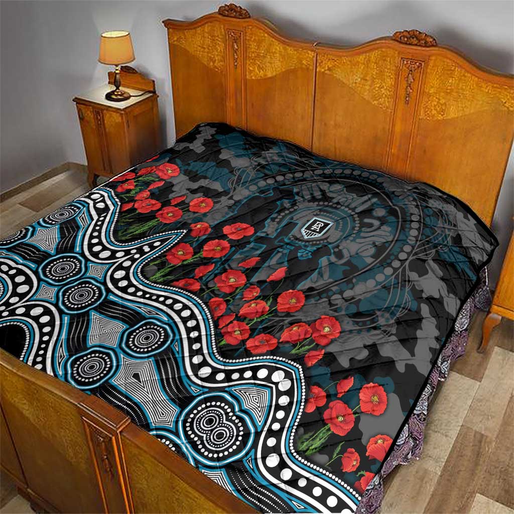 Port Adelaide Power ANZAC Day Quilt Indigenous Dot Art with Poppy Flower Tribute