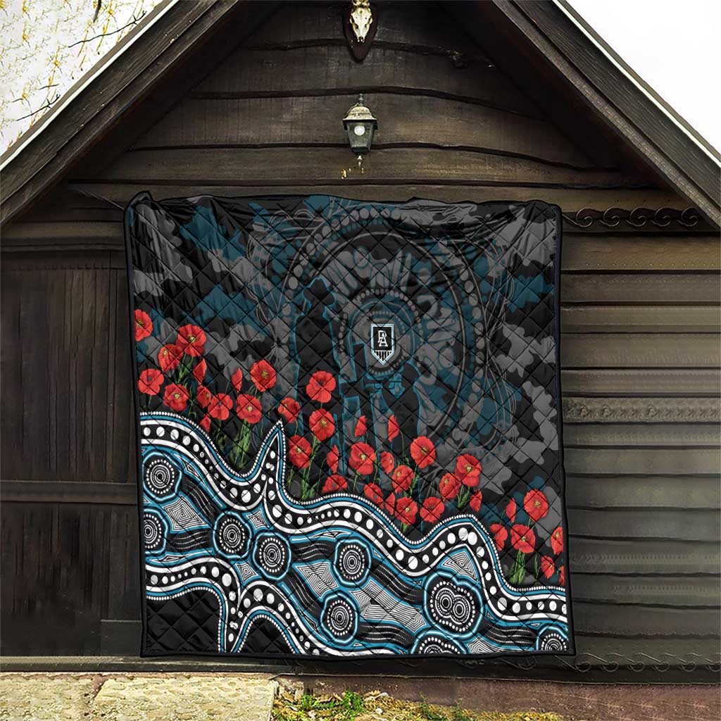 Port Adelaide Power ANZAC Day Quilt Indigenous Dot Art with Poppy Flower Tribute