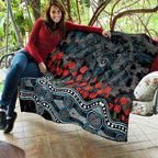 Port Adelaide Power ANZAC Day Quilt Indigenous Dot Art with Poppy Flower Tribute