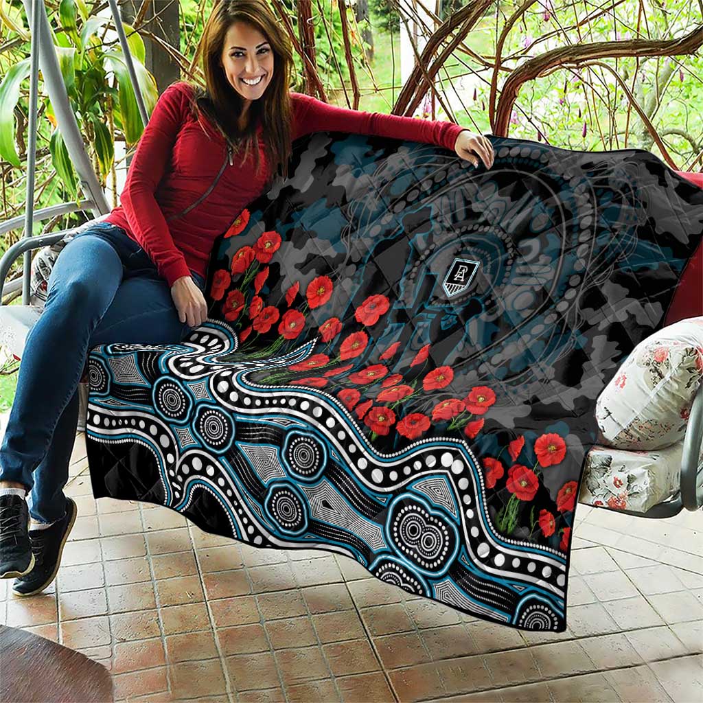 Port Adelaide Power ANZAC Day Quilt Indigenous Dot Art with Poppy Flower Tribute