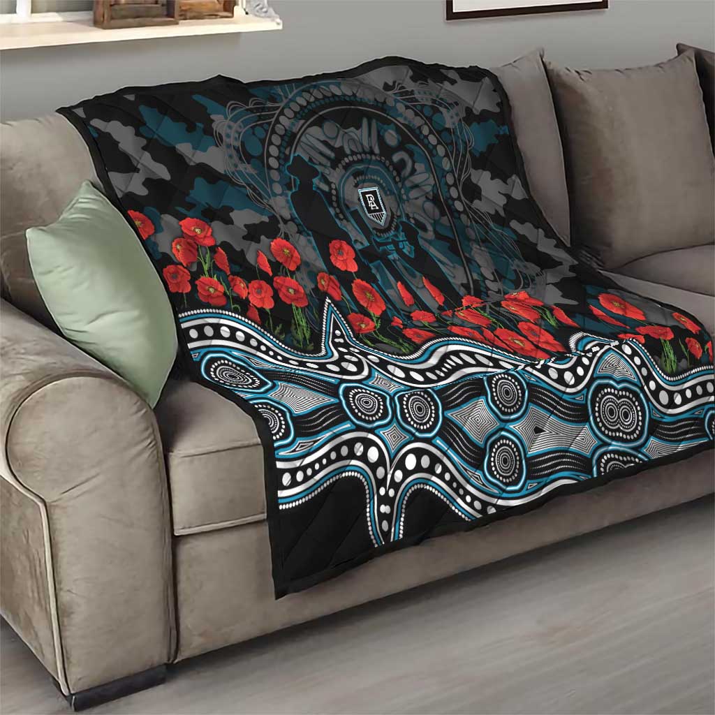 Port Adelaide Power ANZAC Day Quilt Indigenous Dot Art with Poppy Flower Tribute
