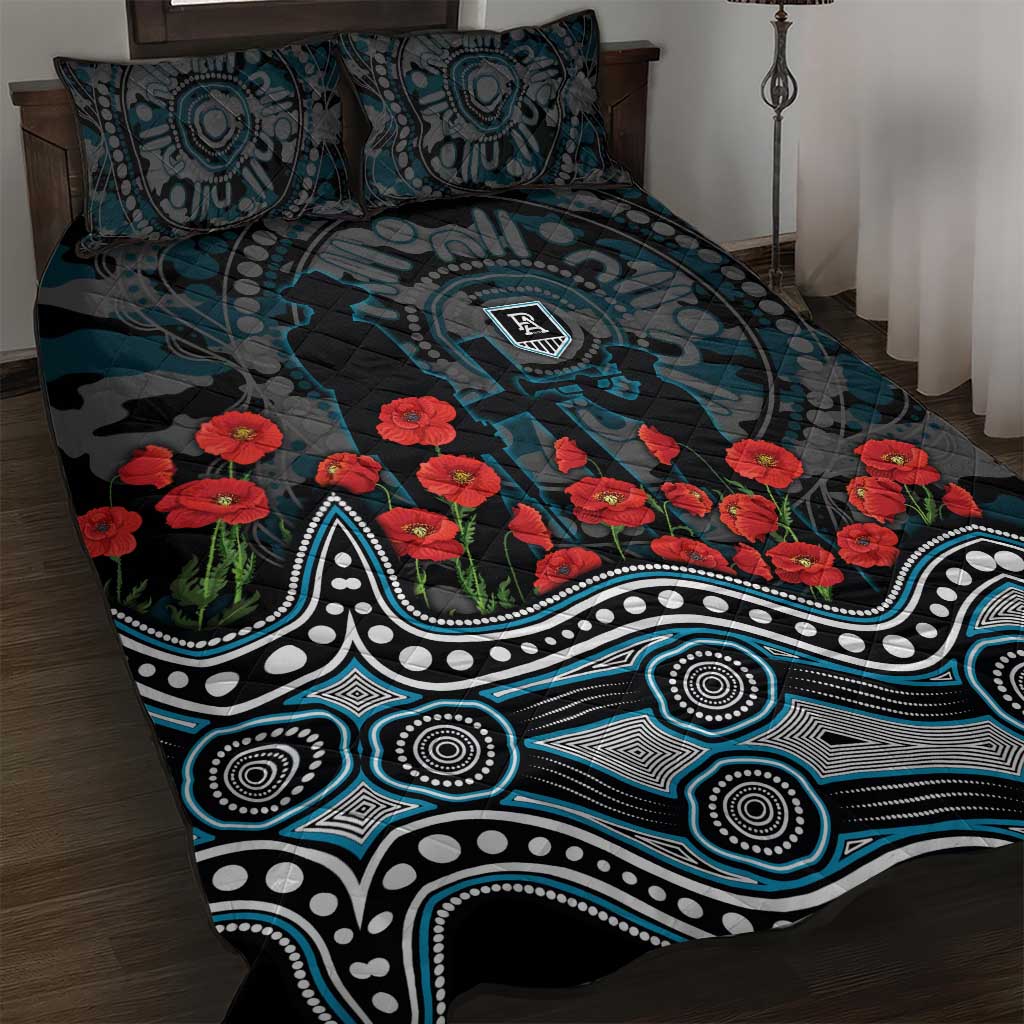Port Adelaide Power ANZAC Day Quilt Bed Set Indigenous Dot Art with Poppy Flower Tribute
