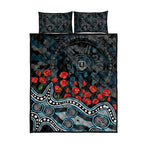 Port Adelaide Power ANZAC Day Quilt Bed Set Indigenous Dot Art with Poppy Flower Tribute