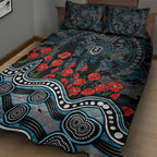 Port Adelaide Power ANZAC Day Quilt Bed Set Indigenous Dot Art with Poppy Flower Tribute