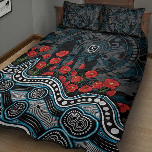 Port Adelaide Power ANZAC Day Quilt Bed Set Indigenous Dot Art with Poppy Flower Tribute