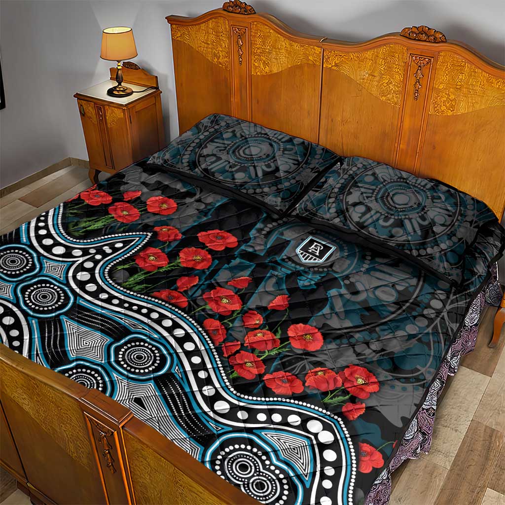 Port Adelaide Power ANZAC Day Quilt Bed Set Indigenous Dot Art with Poppy Flower Tribute