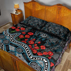 Port Adelaide Power ANZAC Day Quilt Bed Set Indigenous Dot Art with Poppy Flower Tribute