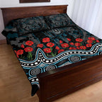 Port Adelaide Power ANZAC Day Quilt Bed Set Indigenous Dot Art with Poppy Flower Tribute