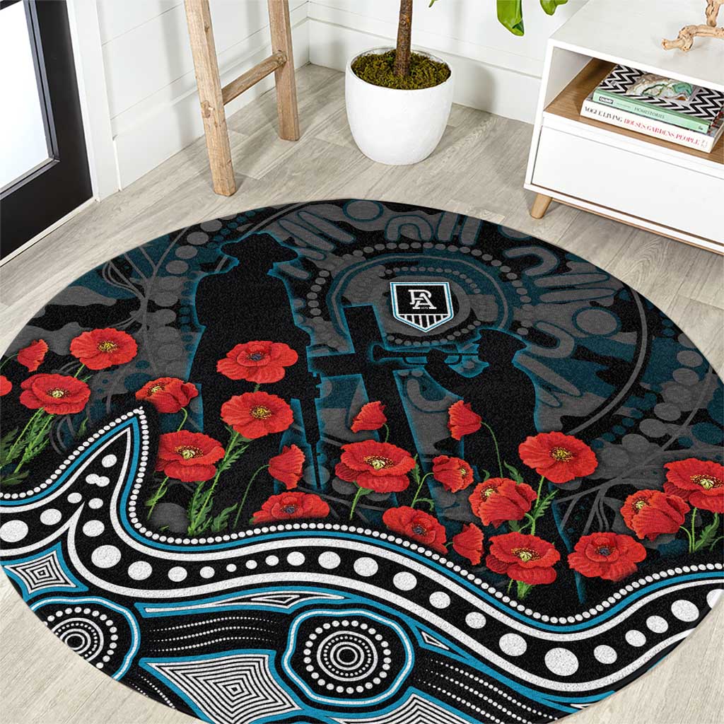 Port Adelaide Power ANZAC Day Round Carpet Indigenous Dot Art with Poppy Flower Tribute