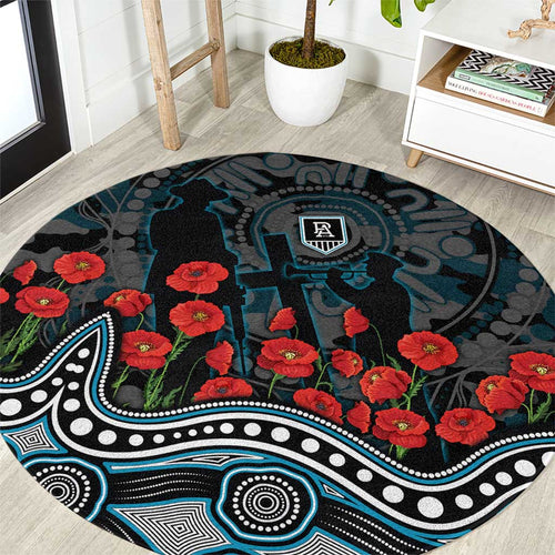 Port Adelaide Power ANZAC Day Round Carpet Indigenous Dot Art with Poppy Flower Tribute