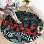Port Adelaide Power ANZAC Day Round Carpet Indigenous Dot Art with Poppy Flower Tribute