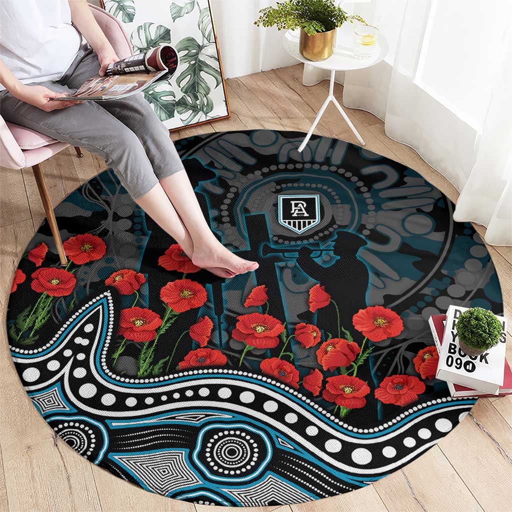 Port Adelaide Power ANZAC Day Round Carpet Indigenous Dot Art with Poppy Flower Tribute