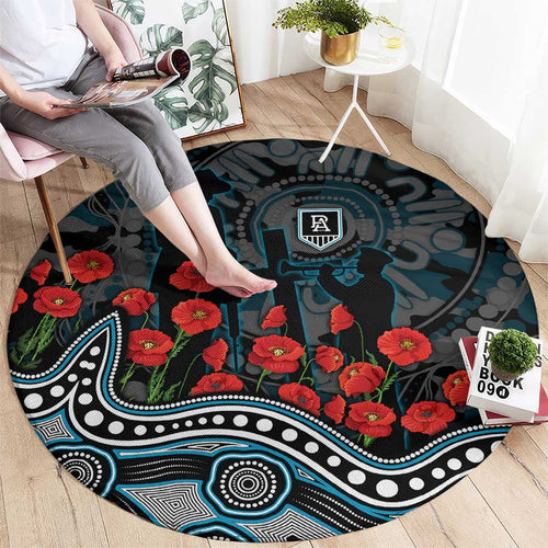 Port Adelaide Power ANZAC Day Round Carpet Indigenous Dot Art with Poppy Flower Tribute