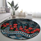 Port Adelaide Power ANZAC Day Round Carpet Indigenous Dot Art with Poppy Flower Tribute