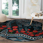 Port Adelaide Power ANZAC Day Round Carpet Indigenous Dot Art with Poppy Flower Tribute