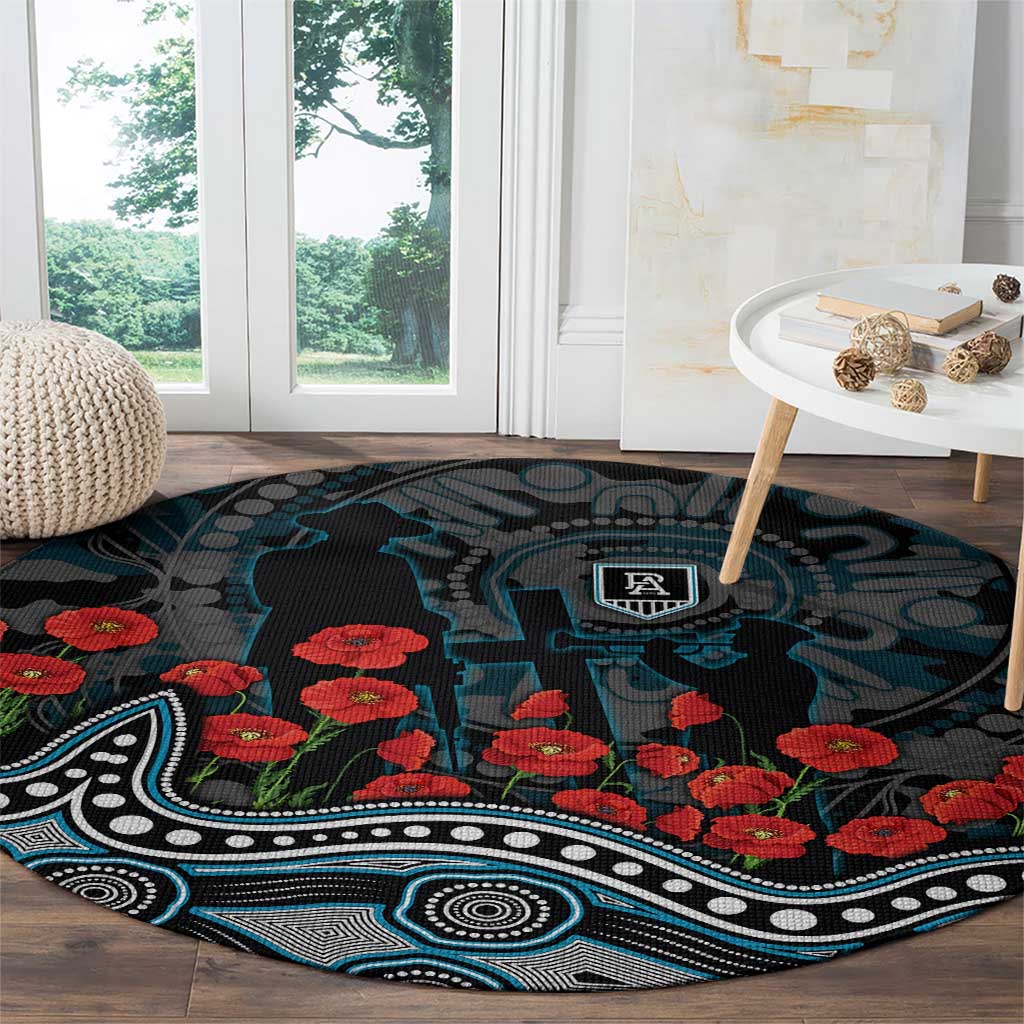 Port Adelaide Power ANZAC Day Round Carpet Indigenous Dot Art with Poppy Flower Tribute