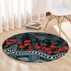Port Adelaide Power ANZAC Day Round Carpet Indigenous Dot Art with Poppy Flower Tribute