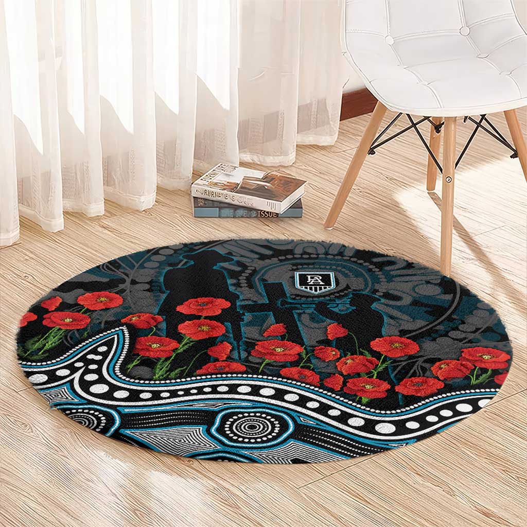 Port Adelaide Power ANZAC Day Round Carpet Indigenous Dot Art with Poppy Flower Tribute