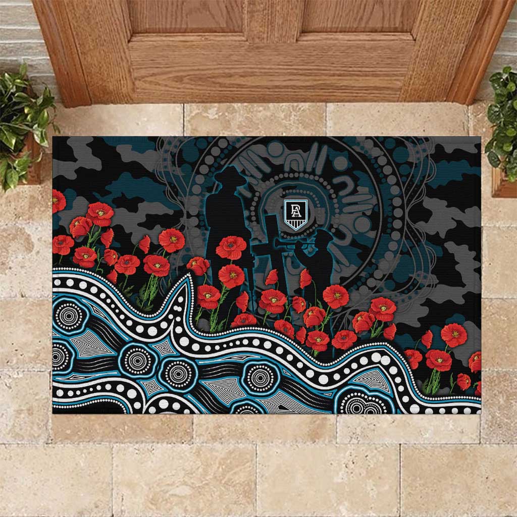 Port Adelaide Power ANZAC Day Rubber Doormat Indigenous Dot Art with Poppy Flower Tribute