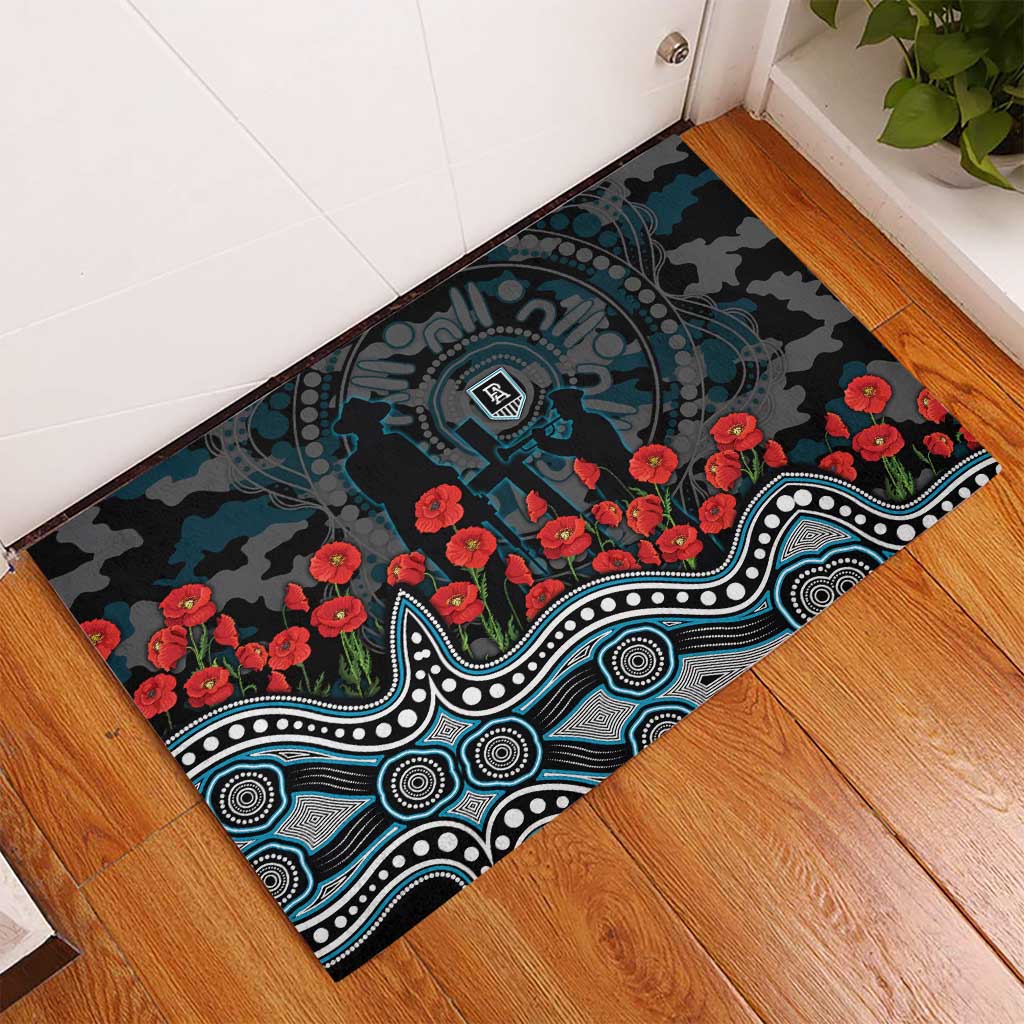 Port Adelaide Power ANZAC Day Rubber Doormat Indigenous Dot Art with Poppy Flower Tribute