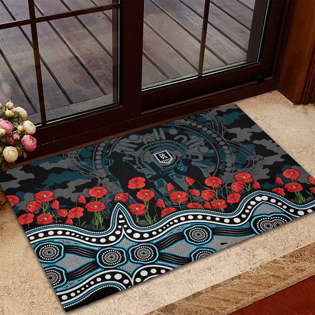 Port Adelaide Power ANZAC Day Rubber Doormat Indigenous Dot Art with Poppy Flower Tribute