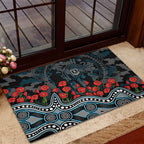 Port Adelaide Power ANZAC Day Rubber Doormat Indigenous Dot Art with Poppy Flower Tribute