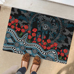 Port Adelaide Power ANZAC Day Rubber Doormat Indigenous Dot Art with Poppy Flower Tribute