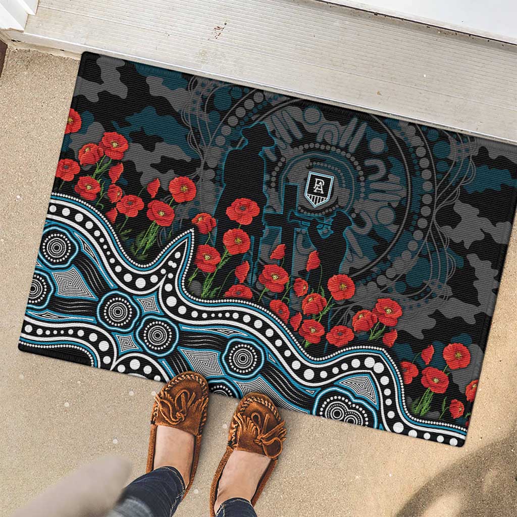 Port Adelaide Power ANZAC Day Rubber Doormat Indigenous Dot Art with Poppy Flower Tribute