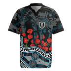 Port Adelaide Power ANZAC Day Rugby Jersey Indigenous Dot Art with Poppy Flower Tribute