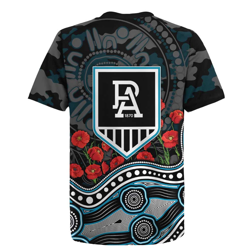 Port Adelaide Power ANZAC Day Rugby Jersey Indigenous Dot Art with Poppy Flower Tribute