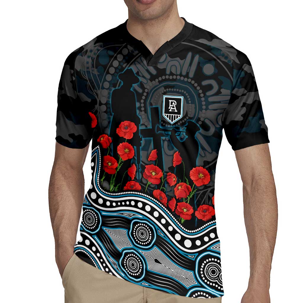 Port Adelaide Power ANZAC Day Rugby Jersey Indigenous Dot Art with Poppy Flower Tribute
