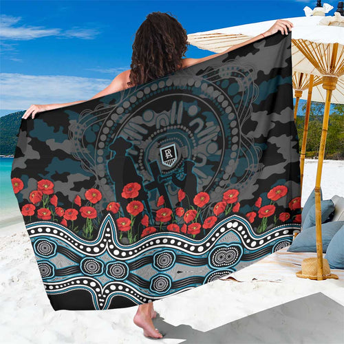 Port Adelaide Power ANZAC Day Sarong Indigenous Dot Art with Poppy Flower Tribute