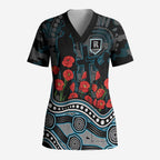 Port Adelaide Power ANZAC Day Scrub Top Indigenous Dot Art with Poppy Flower Tribute