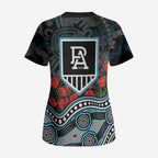 Port Adelaide Power ANZAC Day Scrub Top Indigenous Dot Art with Poppy Flower Tribute