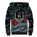 Port Adelaide Power ANZAC Day Sherpa Hoodie Indigenous Dot Art with Poppy Flower Tribute