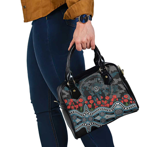 Port Adelaide Power ANZAC Day Shoulder Handbag Indigenous Dot Art with Poppy Flower Tribute