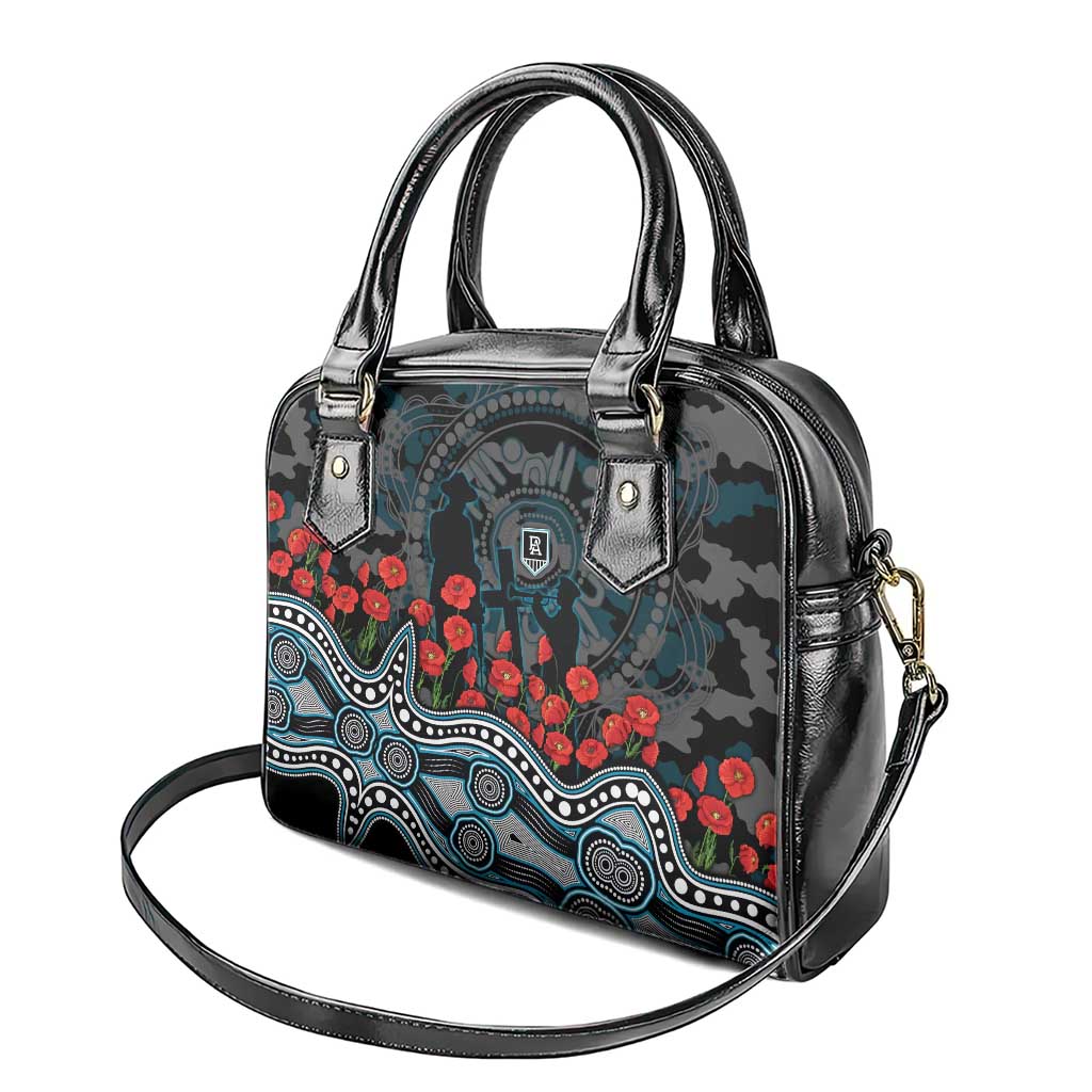 Port Adelaide Power ANZAC Day Shoulder Handbag Indigenous Dot Art with Poppy Flower Tribute
