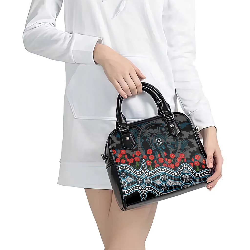 Port Adelaide Power ANZAC Day Shoulder Handbag Indigenous Dot Art with Poppy Flower Tribute