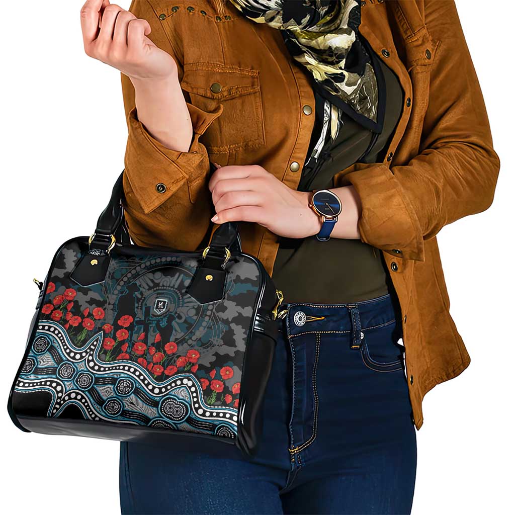 Port Adelaide Power ANZAC Day Shoulder Handbag Indigenous Dot Art with Poppy Flower Tribute